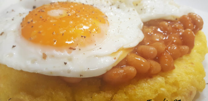 Baked Beans and Eggs on Polenta