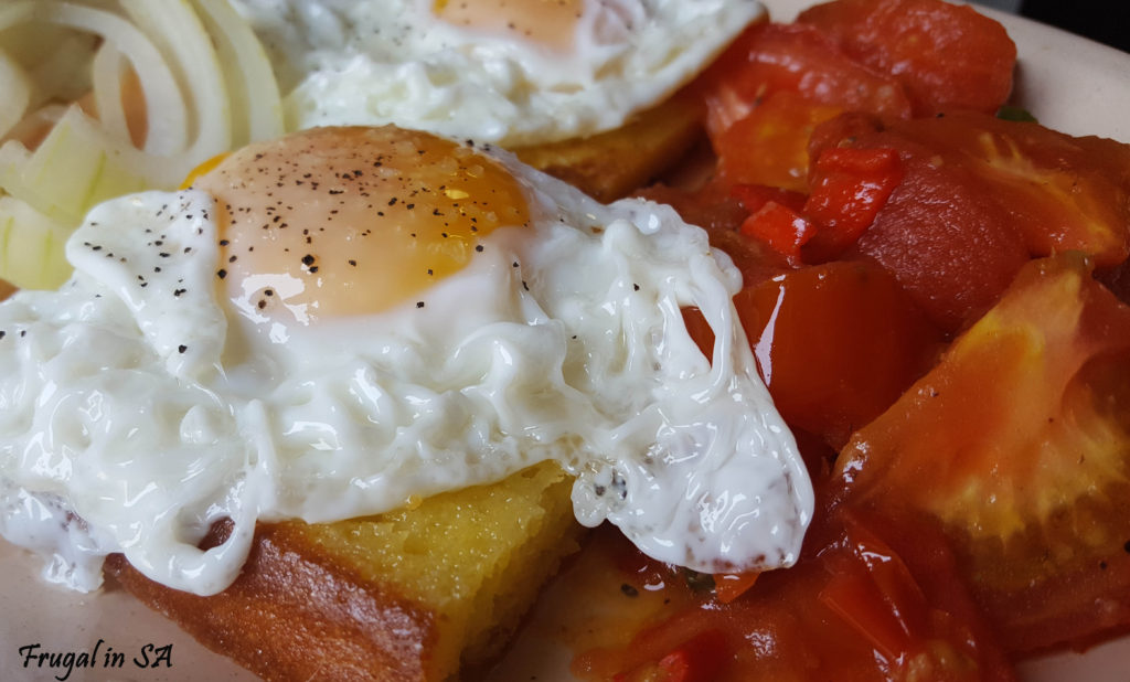Millie Meal and Polenta Bread with Fried Eggs Tomatoes